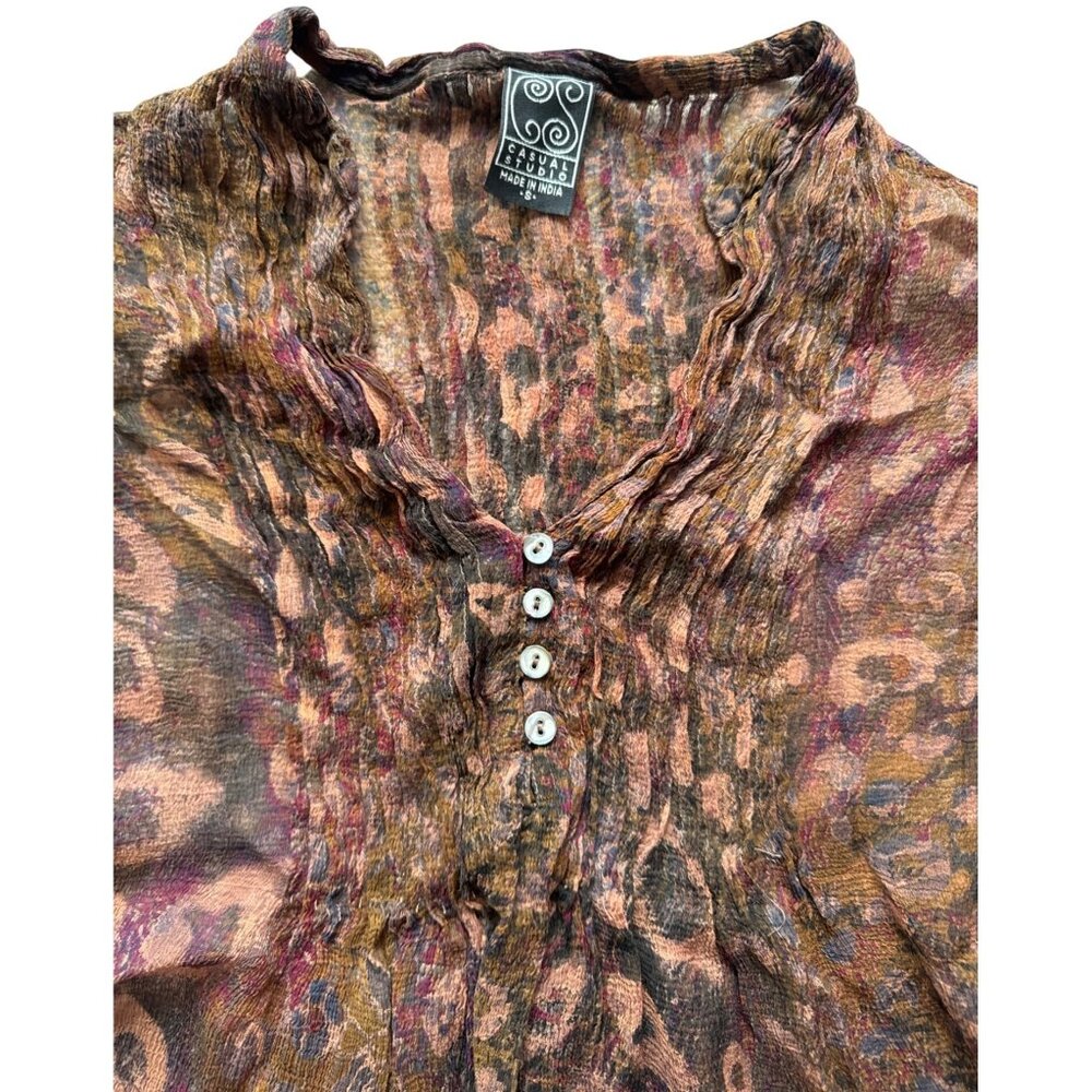 Sheer Boho-Style Leopard Print Blouse With 3/4 Sl… - image 4